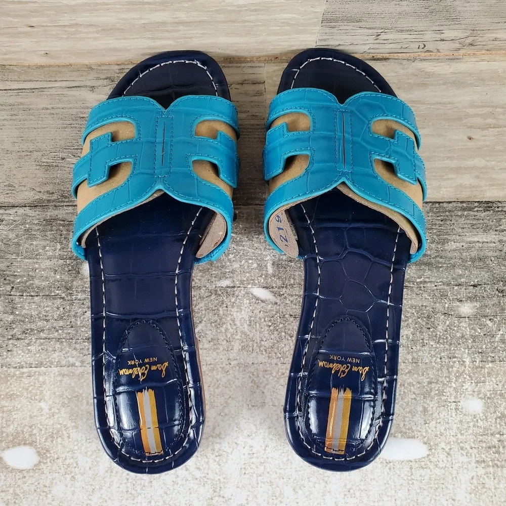 Sam Edelman Bay Kids Slide Sandals Sz 2 M Blue Hudson Navy Leather Slip On Flat